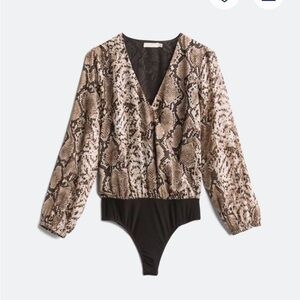 Lush Black Bodysuit with Plunging V-neck and Billowy Sleeves